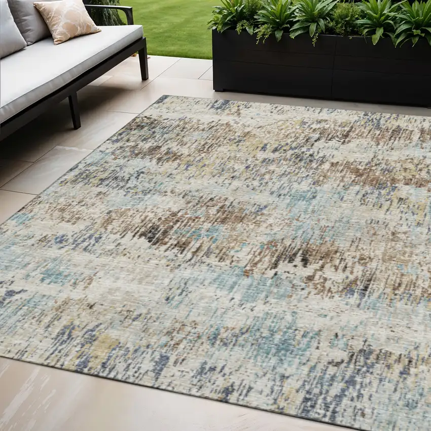 Midnight Ivory And Beige Abstract Washable Indoor Outdoor Area Rug Photo 1