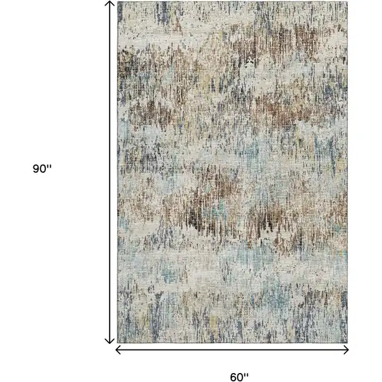 Midnight Ivory And Beige Abstract Washable Indoor Outdoor Area Rug Photo 3