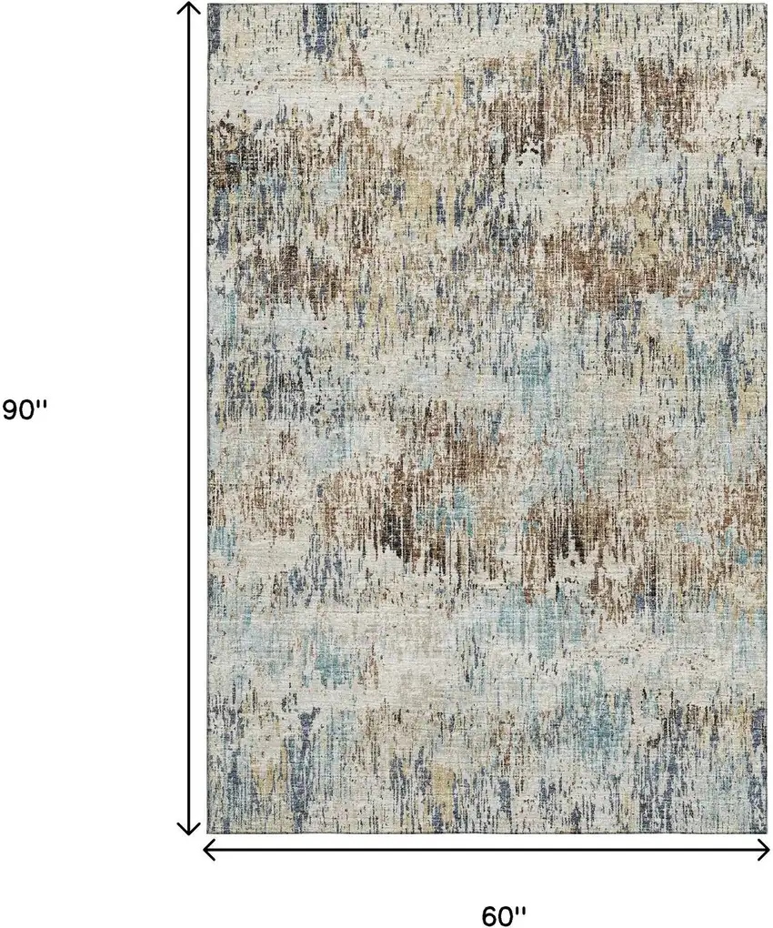 Midnight Ivory And Beige Abstract Washable Indoor Outdoor Area Rug Photo 3