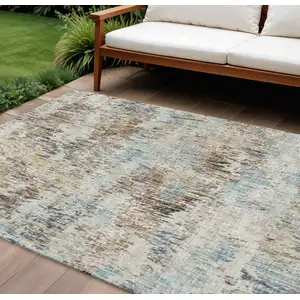 Photo of Midnight Ivory And Beige Abstract Washable Indoor Outdoor Area Rug