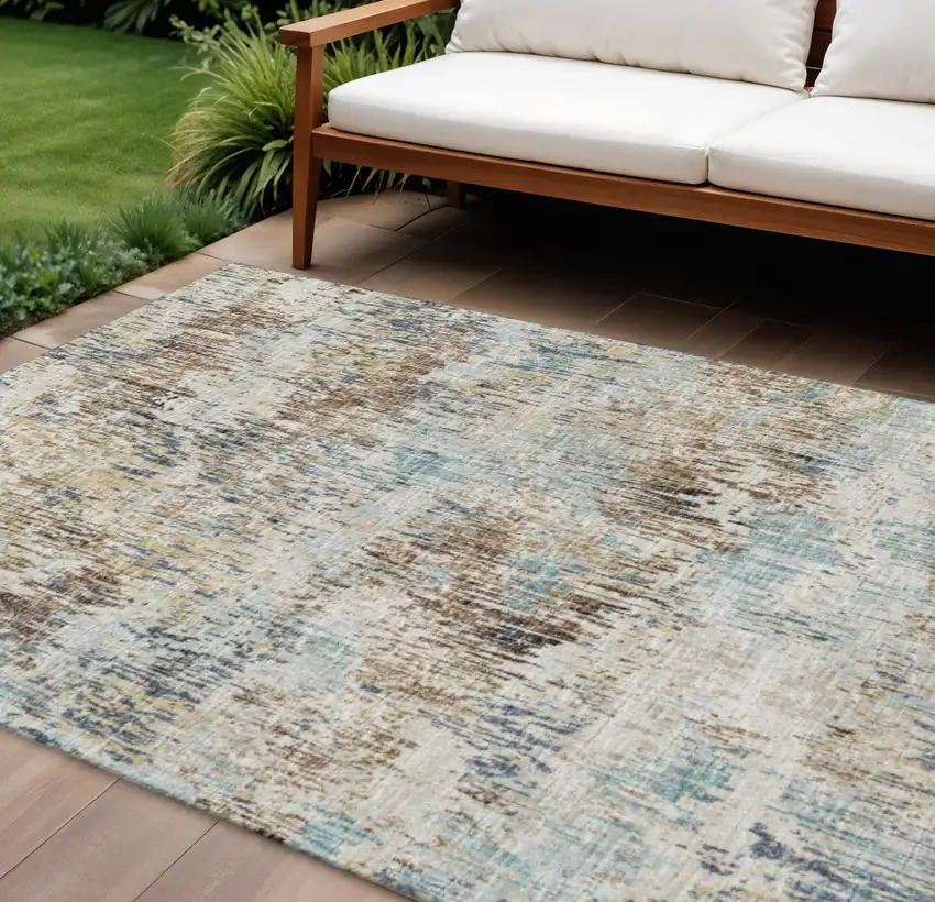 Midnight Ivory And Beige Abstract Washable Indoor Outdoor Area Rug Photo 1