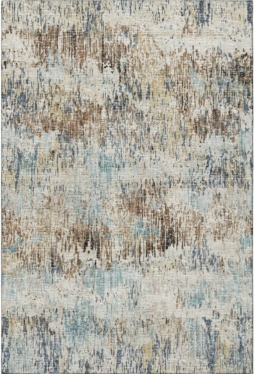 Midnight Ivory And Beige Abstract Washable Indoor Outdoor Area Rug Photo 4