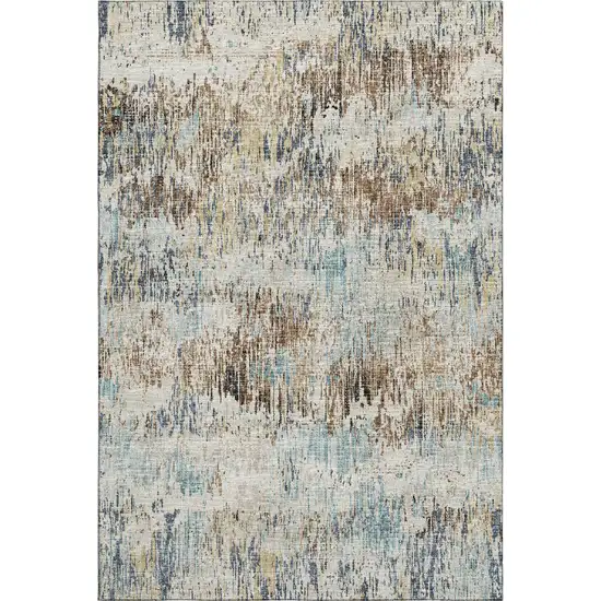 Midnight Ivory And Beige Abstract Washable Indoor Outdoor Area Rug Photo 2