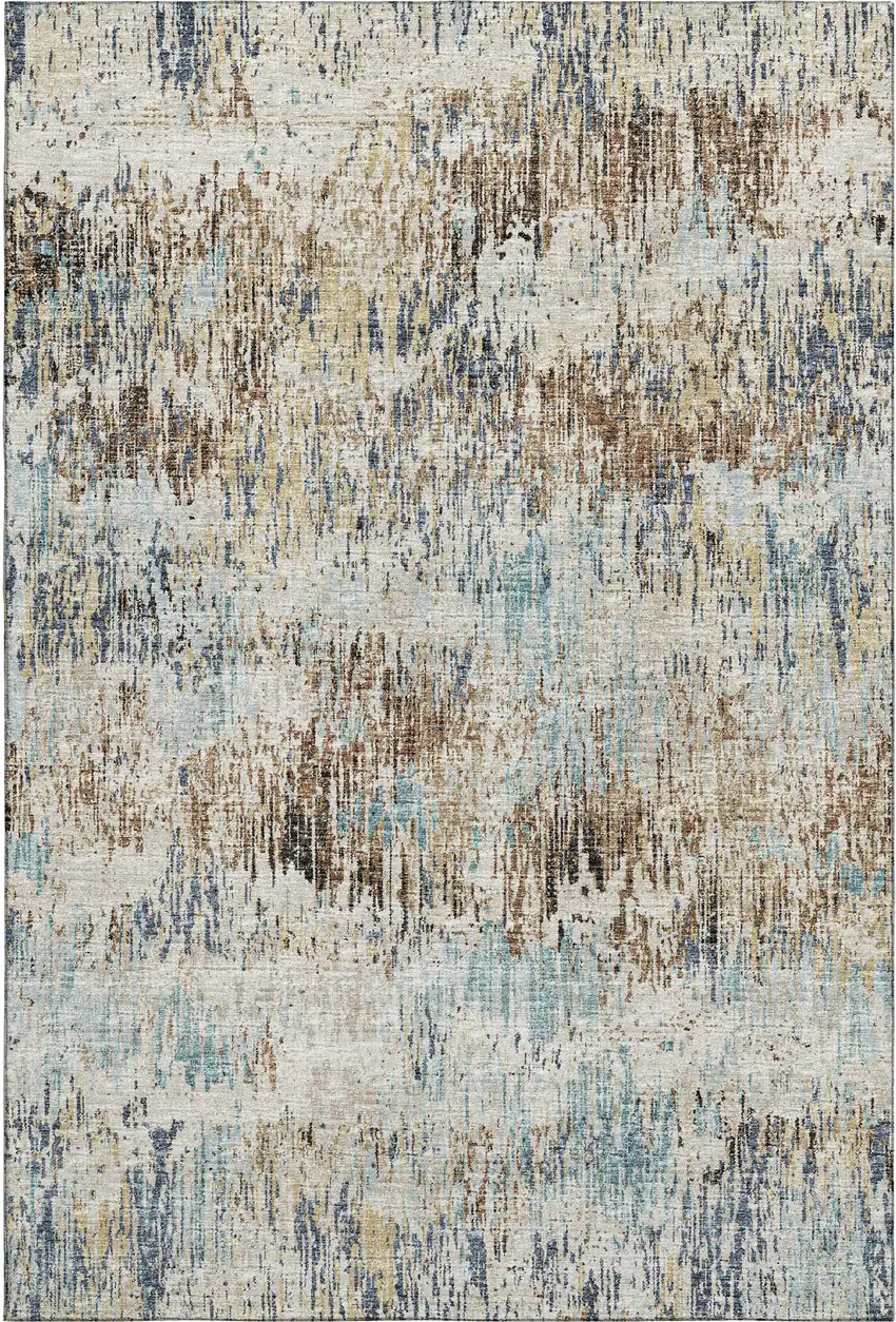 Midnight Ivory And Beige Abstract Washable Indoor Outdoor Area Rug Photo 2