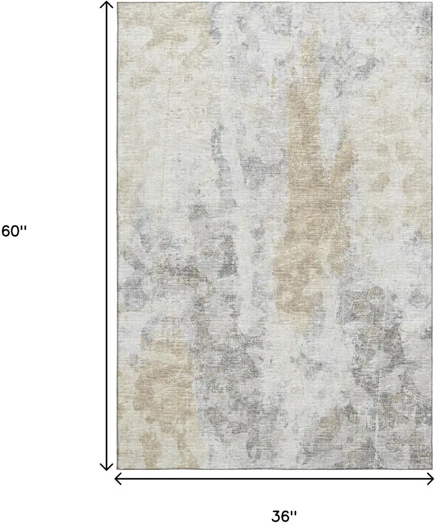 Midnight Ivory And Beige Abstract Washable Indoor Outdoor Area Rug Photo 3