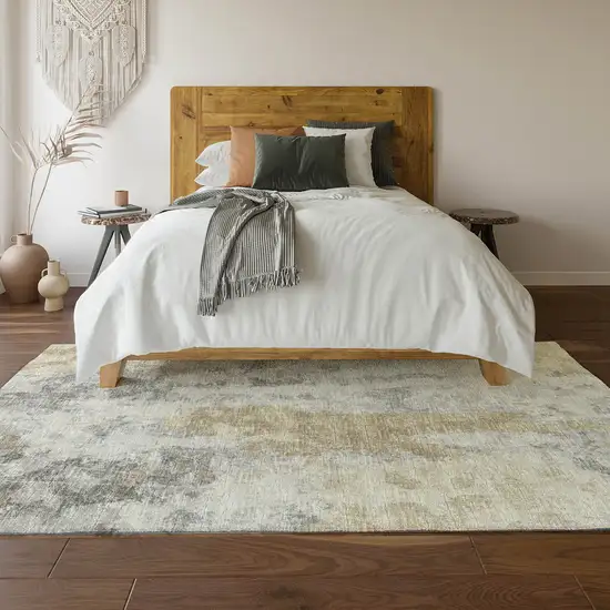 Midnight Ivory And Beige Abstract Washable Indoor Outdoor Area Rug Photo 7