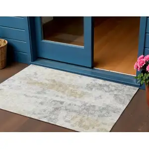 Photo of Midnight Ivory And Beige Abstract Washable Indoor Outdoor Area Rug