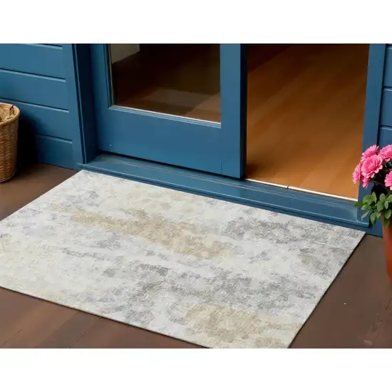 Midnight Ivory And Beige Abstract Washable Indoor Outdoor Area Rug Photo 1