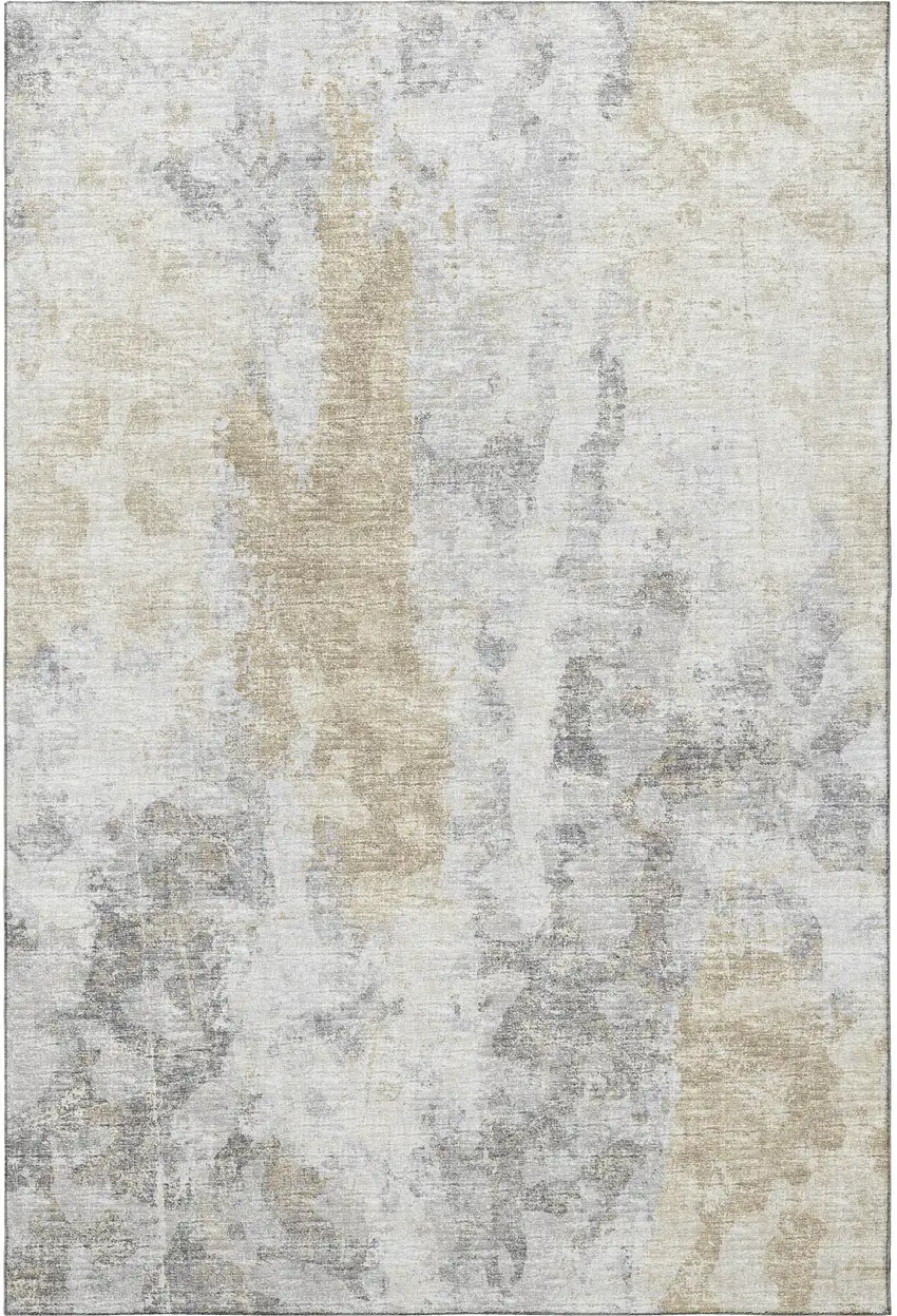Midnight Ivory And Beige Abstract Washable Indoor Outdoor Area Rug Photo 5