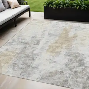 Photo of Midnight Ivory And Beige Abstract Washable Indoor Outdoor Area Rug
