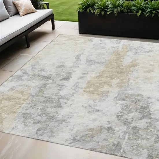 Midnight Ivory And Beige Abstract Washable Indoor Outdoor Area Rug Photo 1