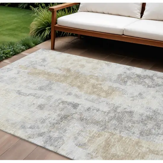 Midnight Ivory And Beige Abstract Washable Indoor Outdoor Area Rug Photo 1