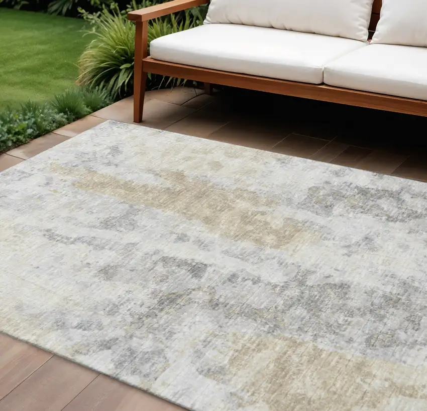 Midnight Ivory And Beige Abstract Washable Indoor Outdoor Area Rug Photo 1