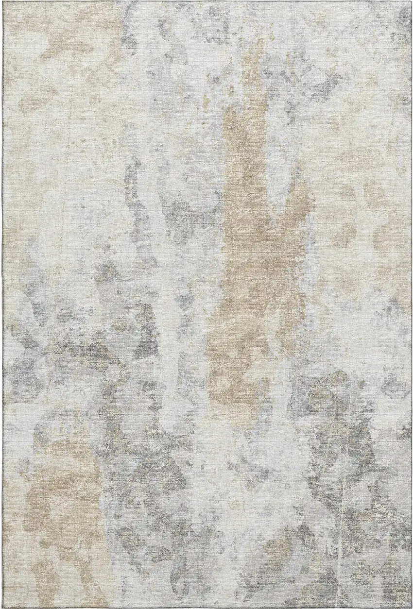 Midnight Ivory And Beige Abstract Washable Indoor Outdoor Area Rug Photo 2