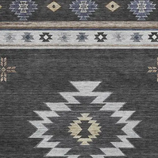 Midnight Ivory And Beige Geometric Washable Area Rug With UV Protection Photo 5