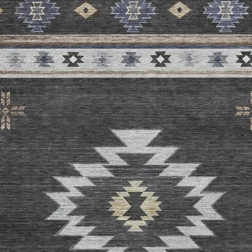 Midnight Ivory And Beige Geometric Washable Area Rug With UV Protection Photo 5