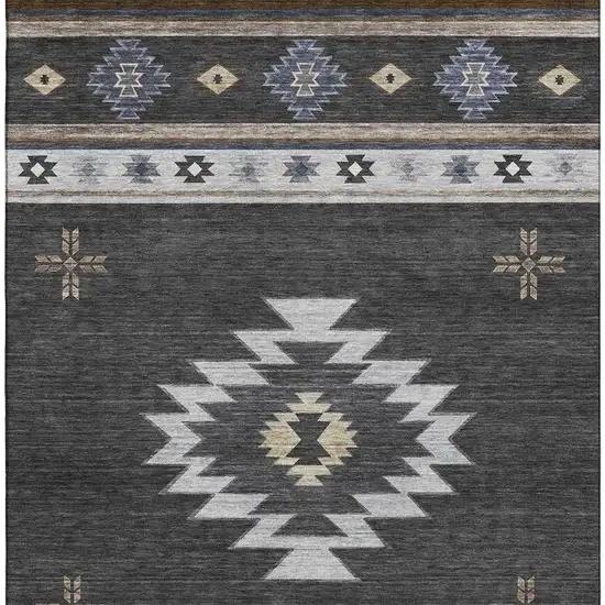 Midnight Ivory And Beige Geometric Washable Area Rug With UV Protection Photo 6