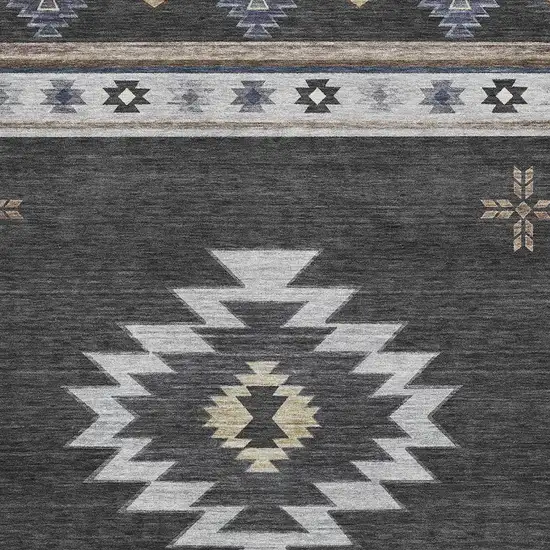 Midnight Ivory And Beige Geometric Washable Area Rug With UV Protection Photo 4