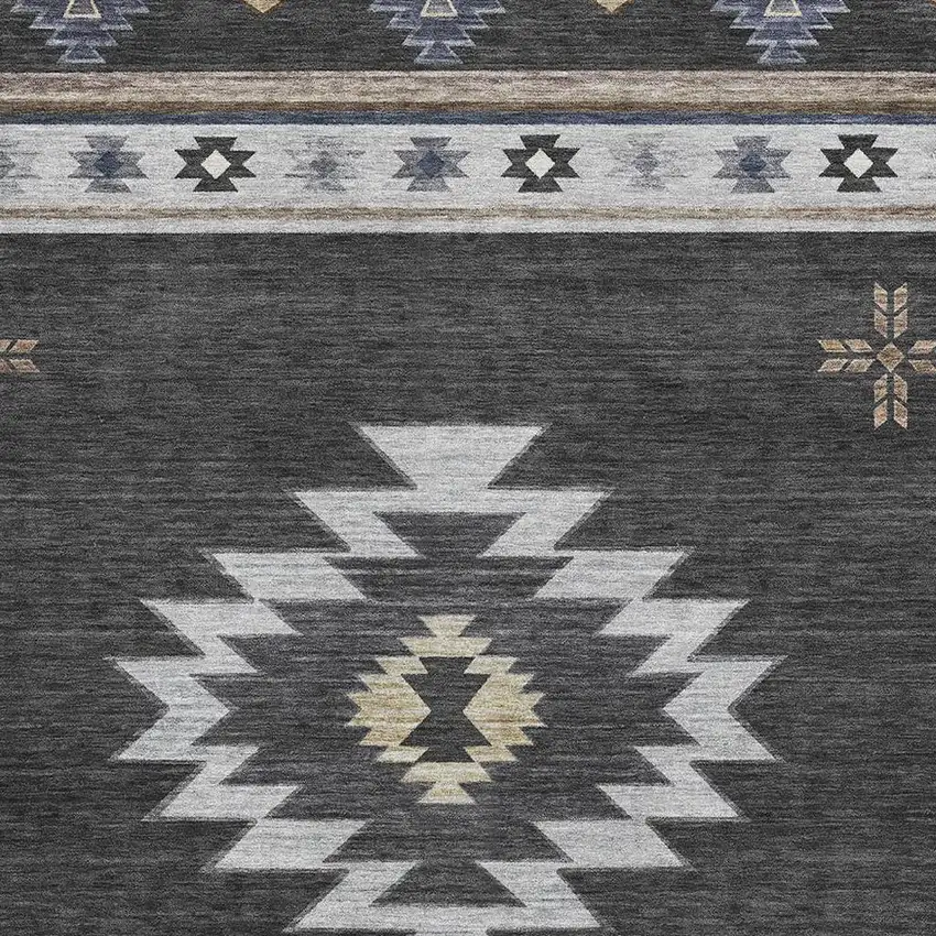 Midnight Ivory And Beige Geometric Washable Area Rug With UV Protection Photo 4