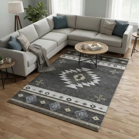 Midnight Ivory And Beige Geometric Washable Area Rug With UV Protection Photo 2