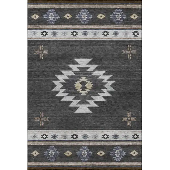 Midnight Ivory And Beige Geometric Washable Area Rug With UV Protection Photo 4