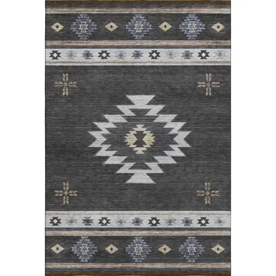 Midnight Ivory And Beige Geometric Washable Area Rug With UV Protection Photo 1