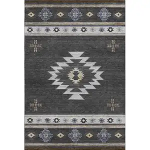 Photo of Midnight Ivory And Beige Geometric Washable Area Rug With UV Protection