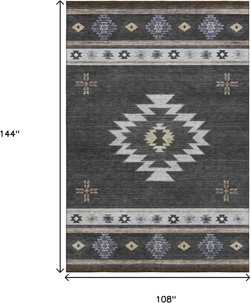 Midnight Ivory And Beige Geometric Washable Area Rug With UV Protection Photo 3