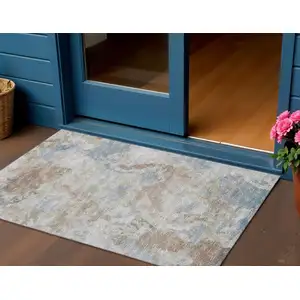 Photo of Midnight Ivory And Coffee Abstract Washable Indoor Outdoor Area Rug