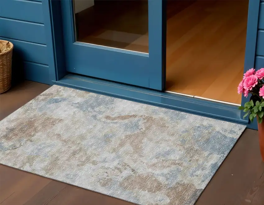 Midnight Ivory And Coffee Abstract Washable Indoor Outdoor Area Rug Photo 1