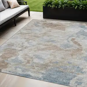 Photo of Midnight Ivory And Coffee Abstract Washable Indoor Outdoor Area Rug