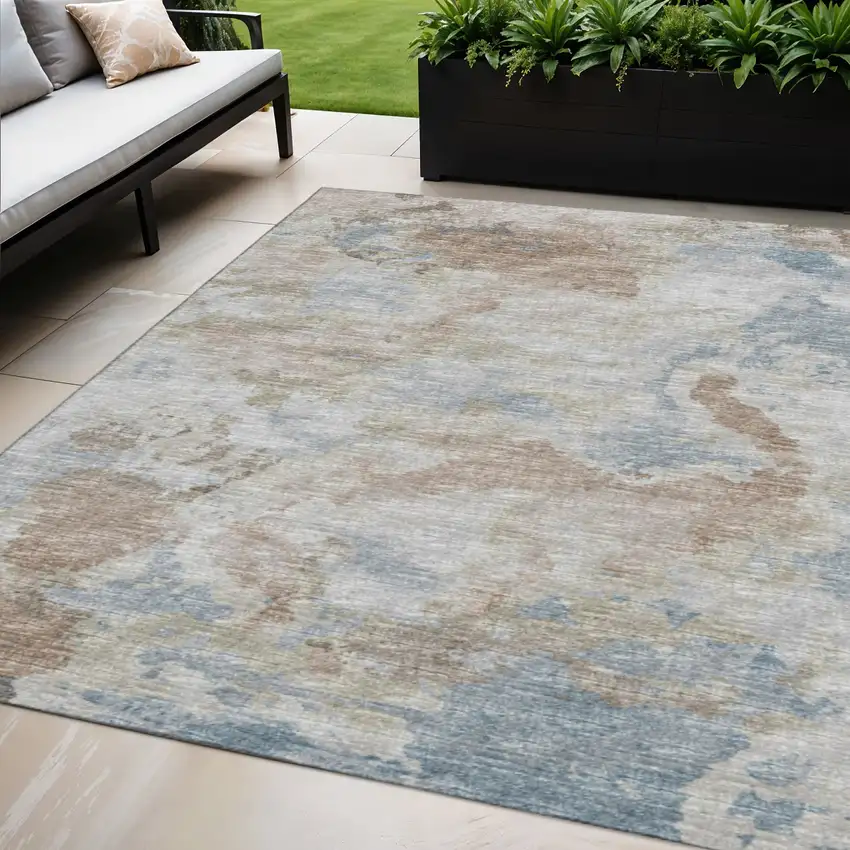 Midnight Ivory And Coffee Abstract Washable Indoor Outdoor Area Rug Photo 1