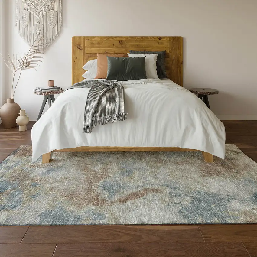 Midnight Ivory And Coffee Abstract Washable Indoor Outdoor Area Rug Photo 6