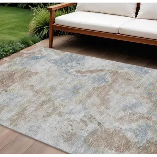Midnight Ivory And Coffee Abstract Washable Indoor Outdoor Area Rug Photo 1