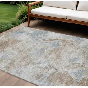 Photo of Midnight Ivory And Coffee Abstract Washable Indoor Outdoor Area Rug