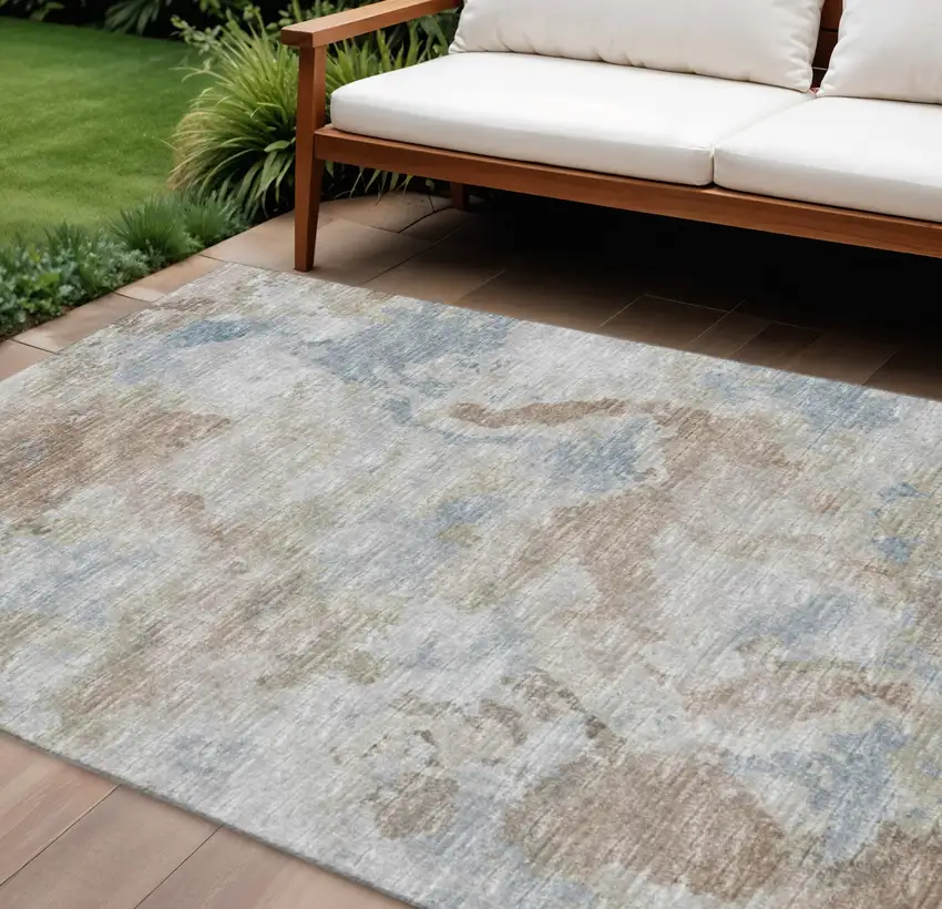 Midnight Ivory And Coffee Abstract Washable Indoor Outdoor Area Rug Photo 1