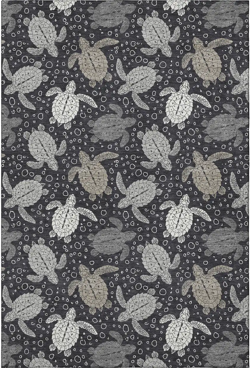 Midnight Ivory And Gray Geometric Washable Area Rug With UV Protection Photo 4