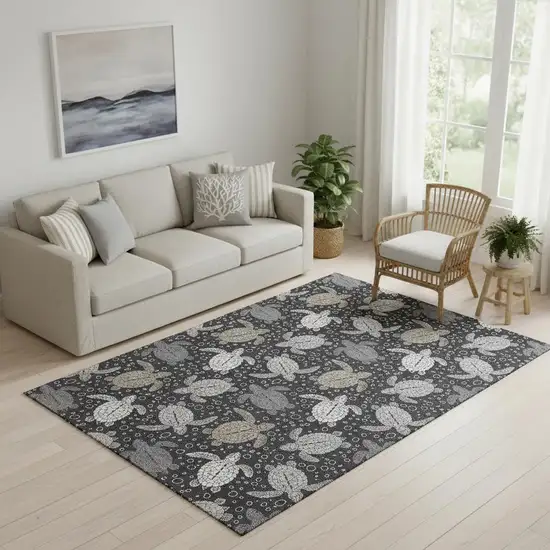 Midnight Ivory And Gray Geometric Washable Area Rug With UV Protection Photo 1