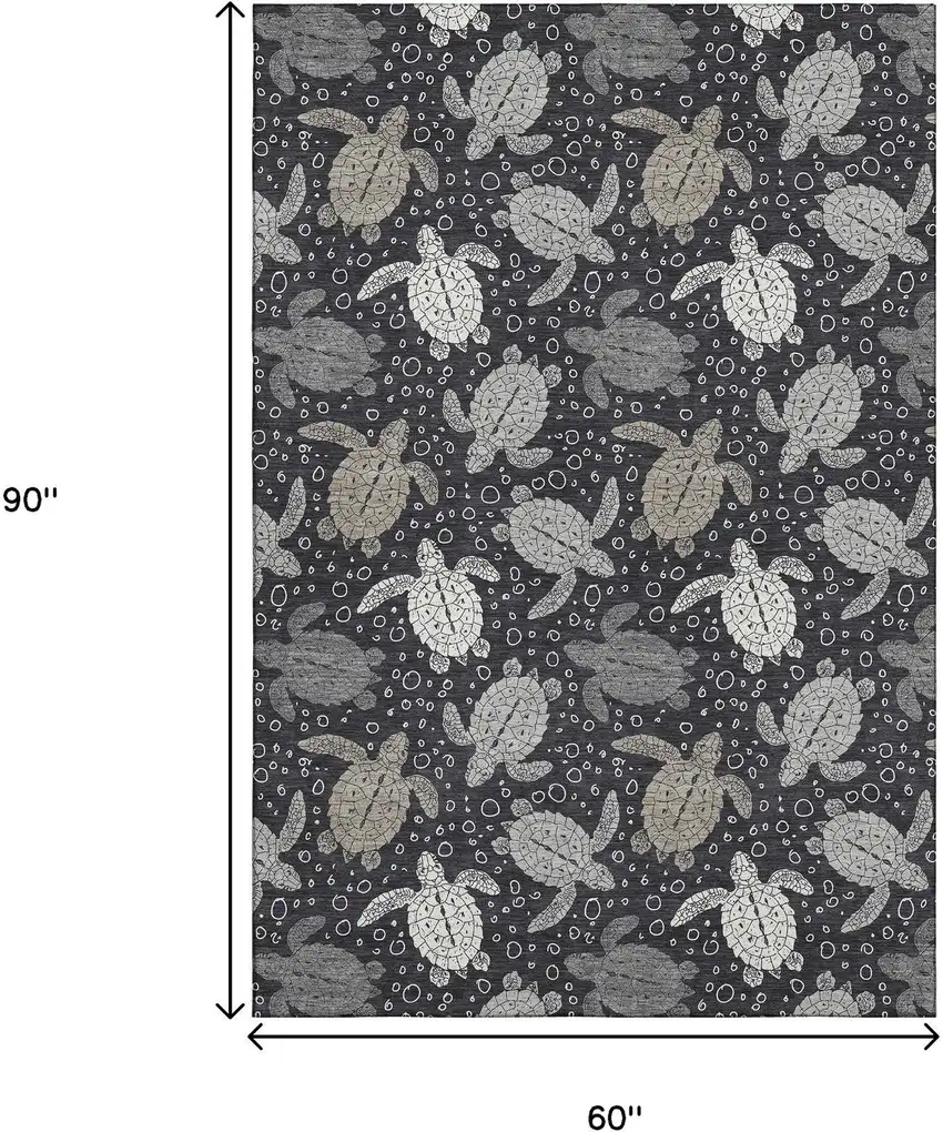 Midnight Ivory And Gray Geometric Washable Area Rug With UV Protection Photo 3