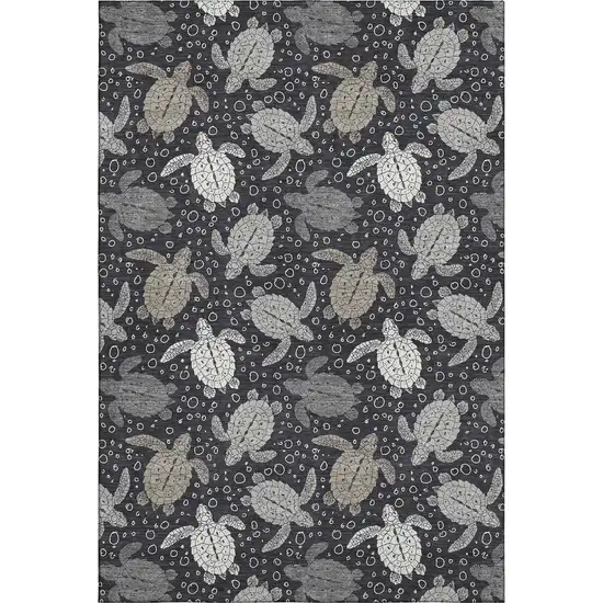 Midnight Ivory And Gray Geometric Washable Area Rug With UV Protection Photo 1