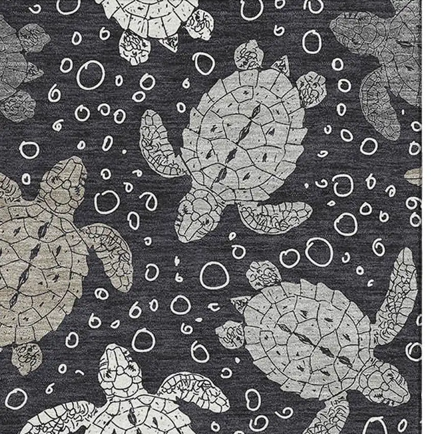 Midnight Ivory And Gray Geometric Washable Area Rug With UV Protection Photo 4