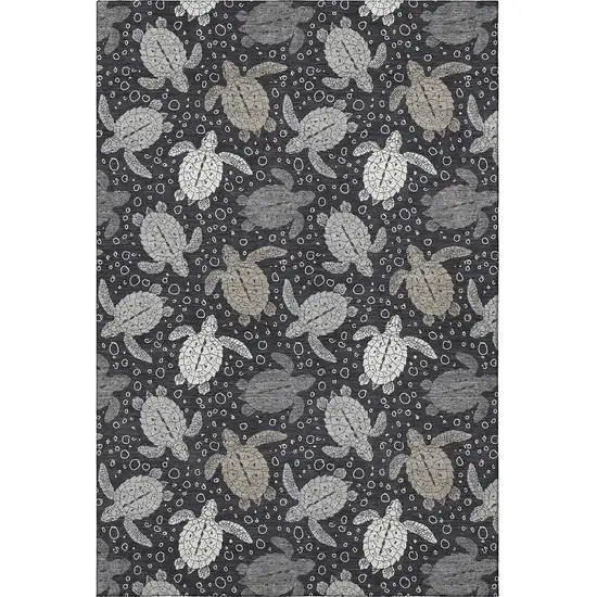Midnight Ivory And Gray Geometric Washable Area Rug With UV Protection Photo 4