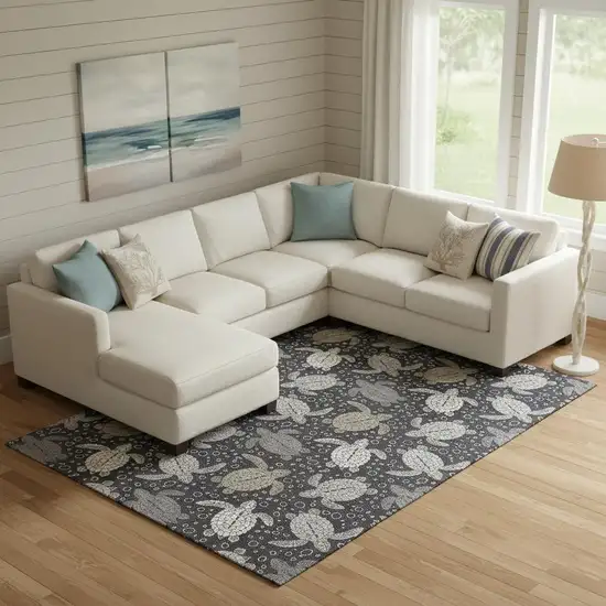 Midnight Ivory And Gray Geometric Washable Area Rug With UV Protection Photo 1