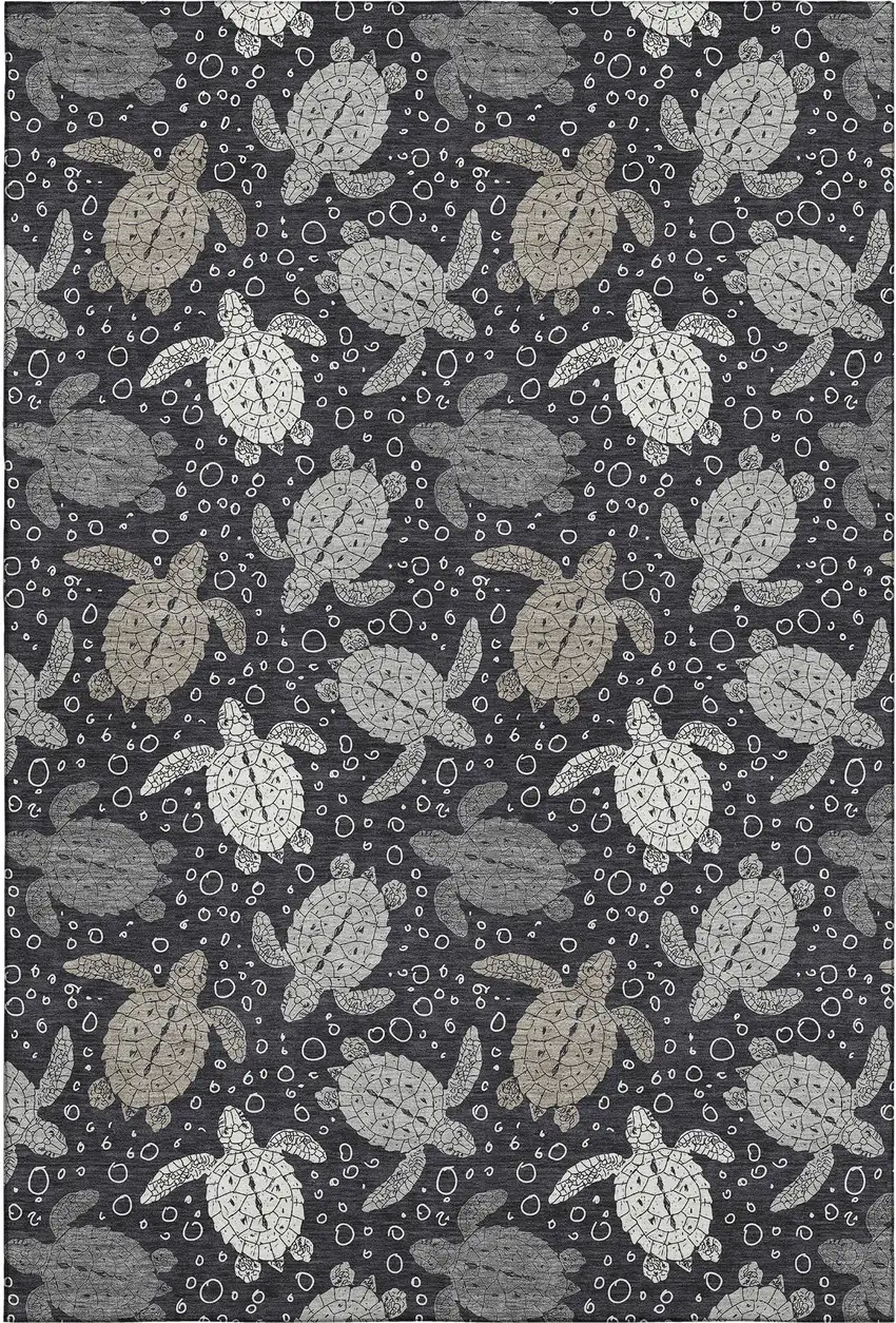 Midnight Ivory And Gray Geometric Washable Area Rug With UV Protection Photo 1