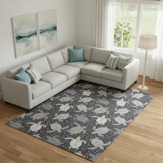 Midnight Ivory And Gray Geometric Washable Area Rug With UV Protection Photo 1