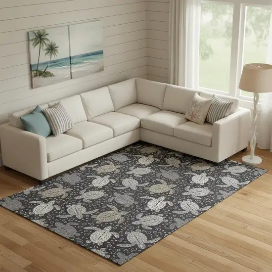 Midnight Ivory And Gray Geometric Washable Area Rug With UV Protection Photo 1