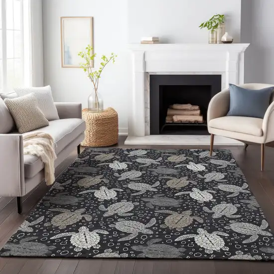 Midnight Ivory And Gray Geometric Washable Area Rug With UV Protection Photo 6