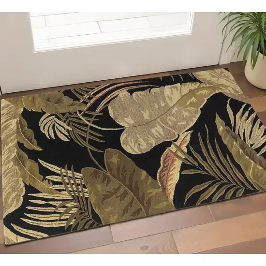 Black Beige And Brown Wool Botanical Leaves Hand Tufted Area Rug Photo 1