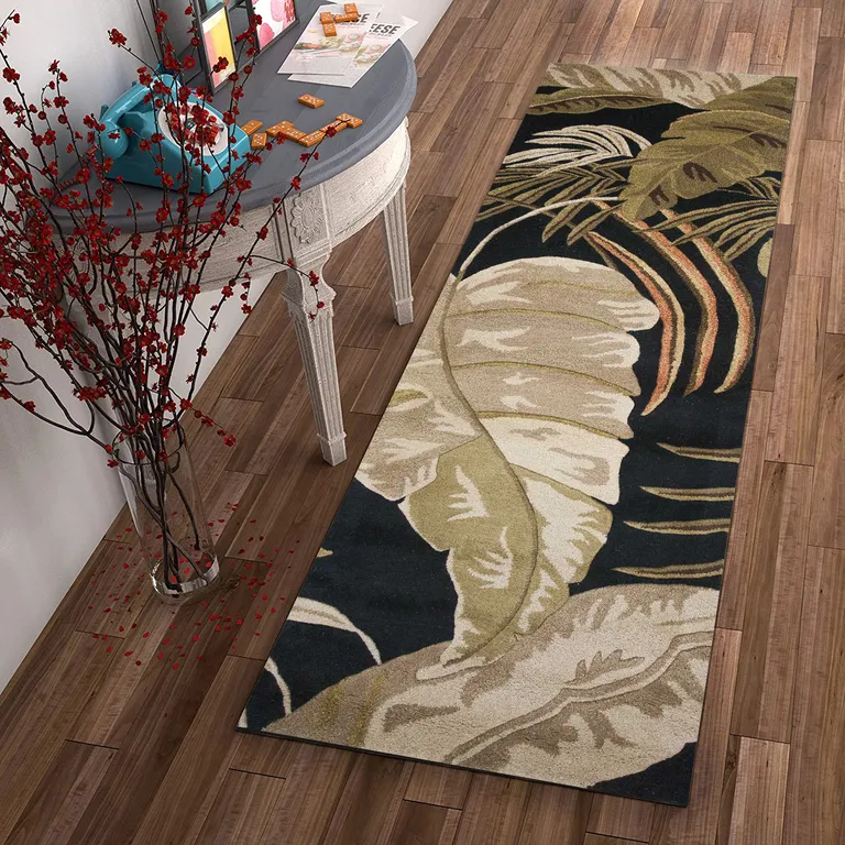 Midnight Leaves Wool Runner Rug Photo 4