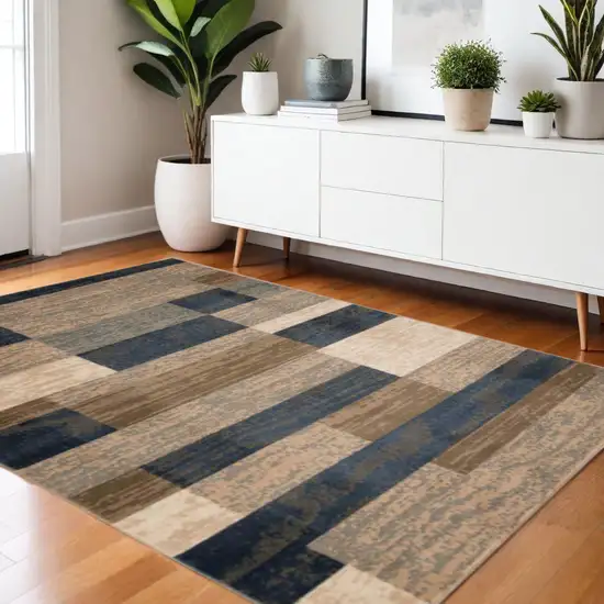 Blue Brown And Beige Patchwork Area Rug Photo 1